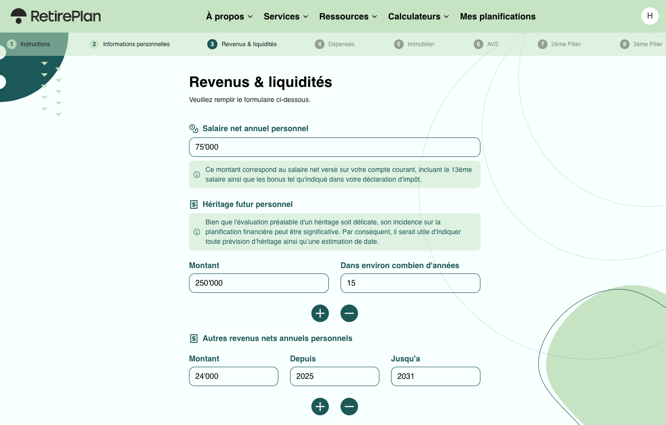 Vente de RetirePlan.ch – Web App complète de planification de retraite pour la Suisse