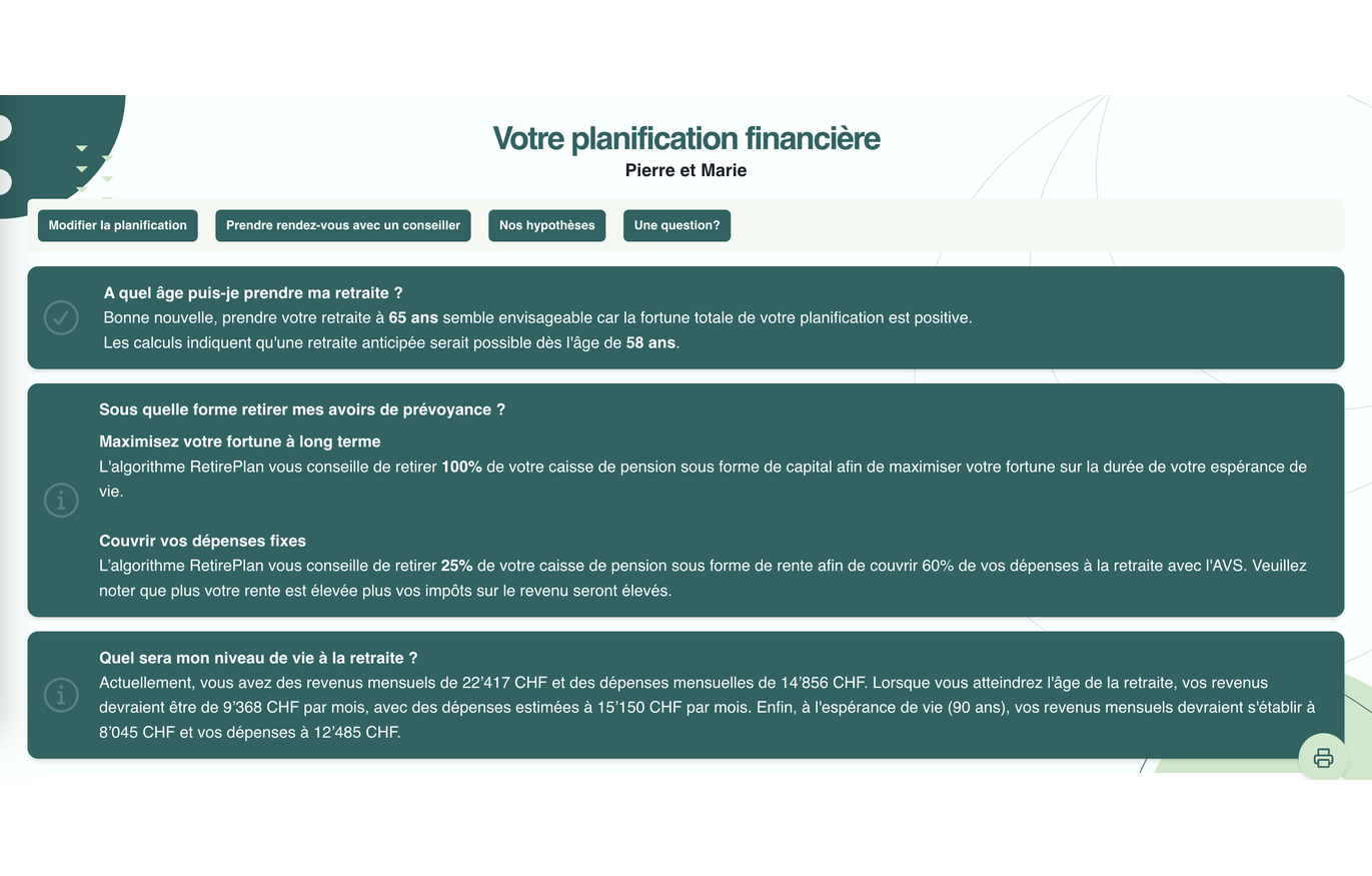 Vente de RetirePlan.ch – Web App complète de planification de retraite pour la Suisse